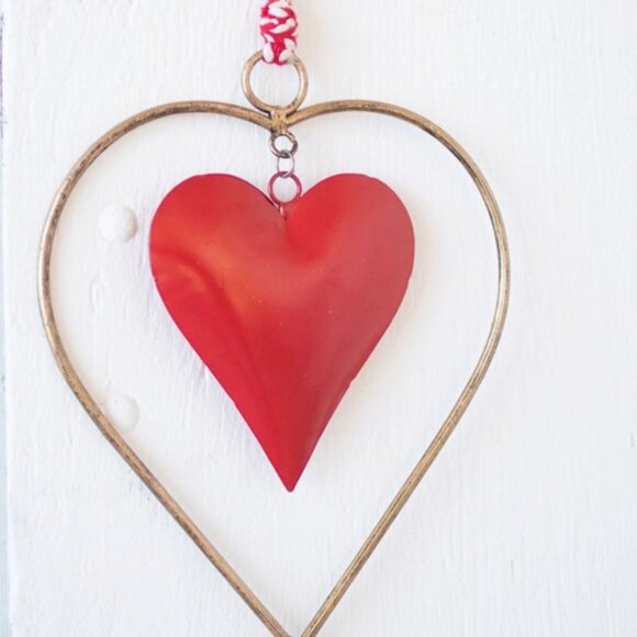 Antique Brass & Red Heart Door Hanger - Picture 1 of 4